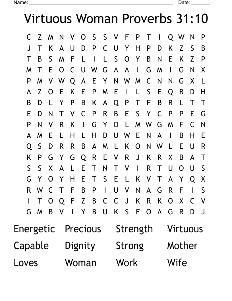 Virtuous Woman Proverbs 31:10 Word Search