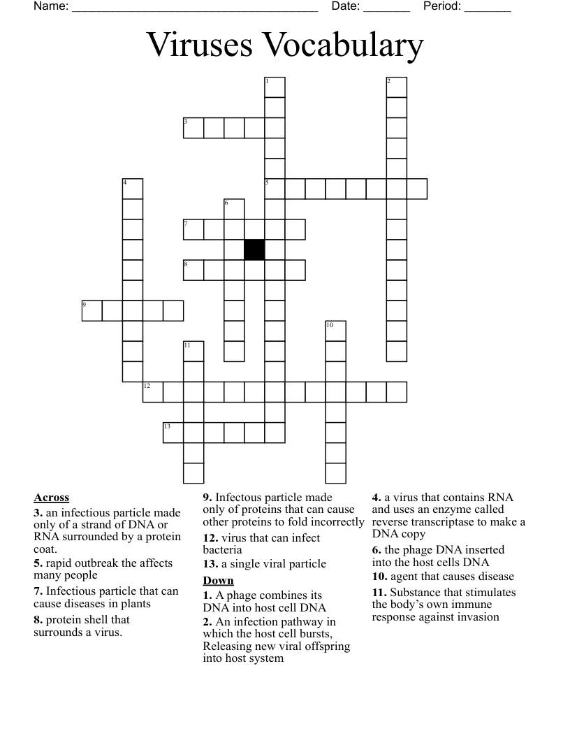 Viruses Vocabulary  Crossword