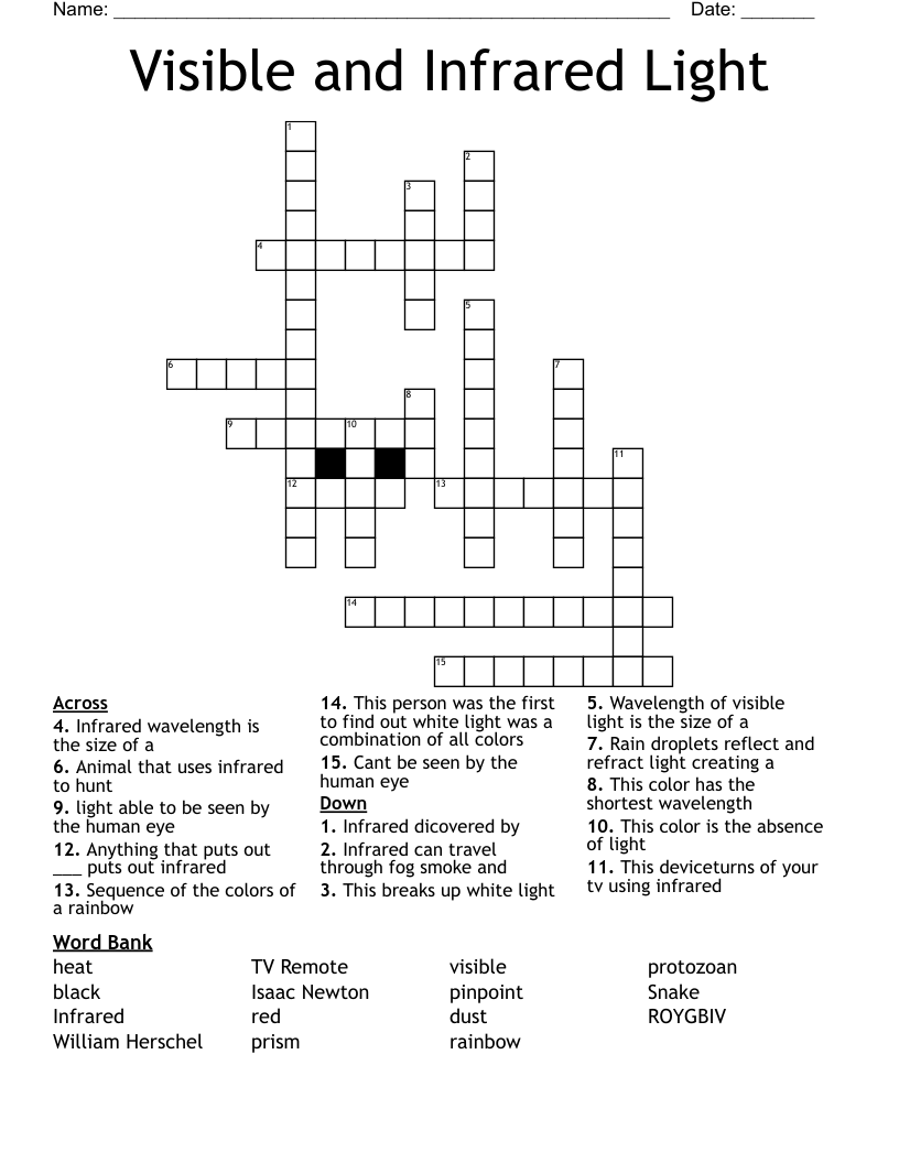 Visible and Infrared Light Crossword