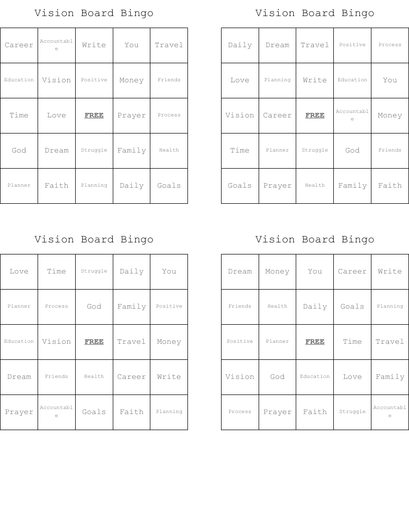 Vision Board Bingo