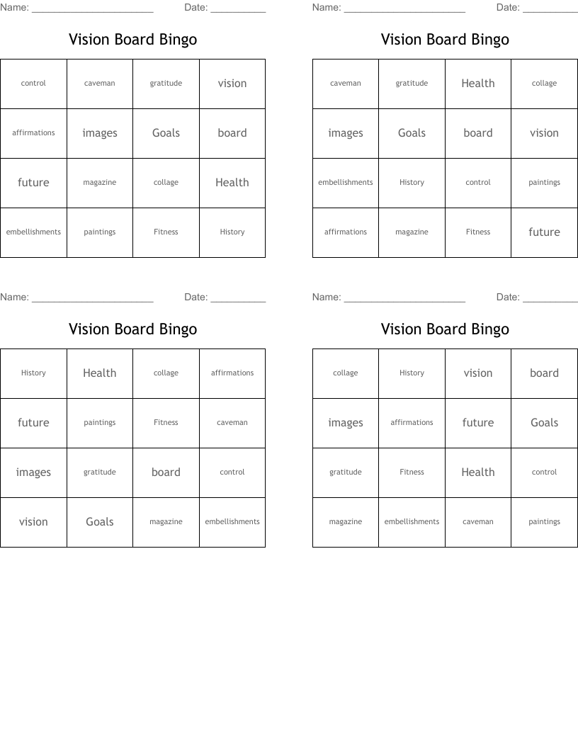 Vision Board Bingo