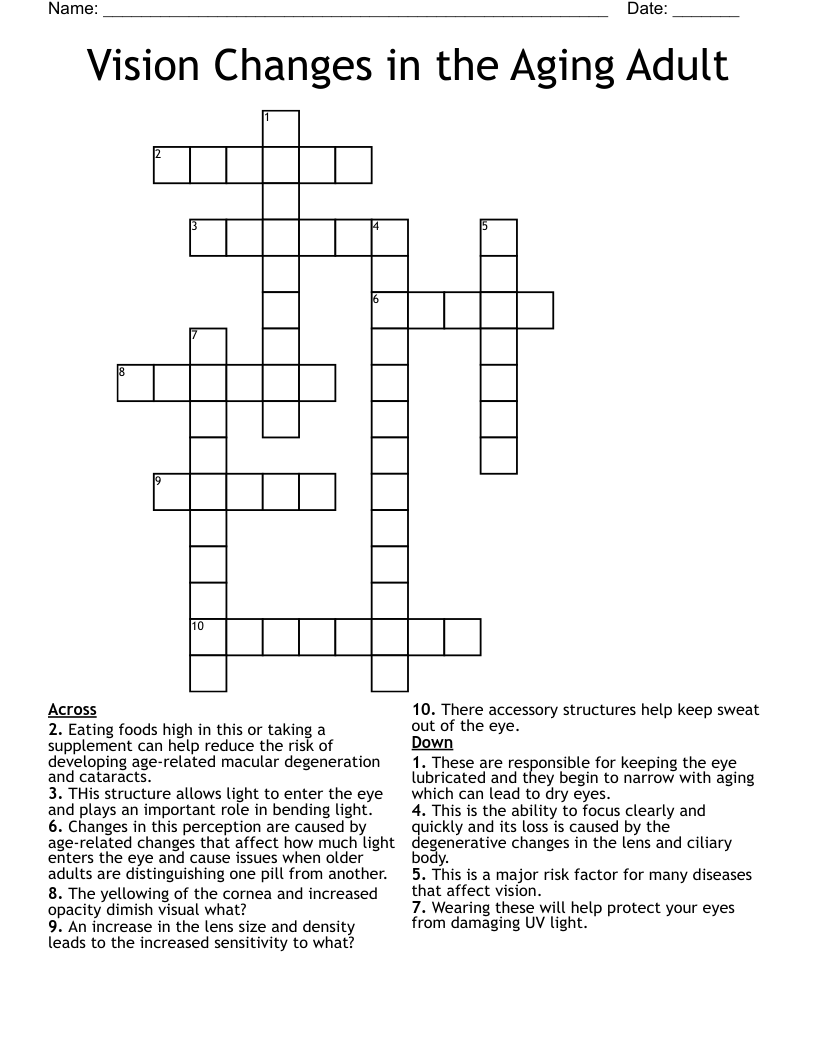 Vision Changes in the Aging Adult Crossword