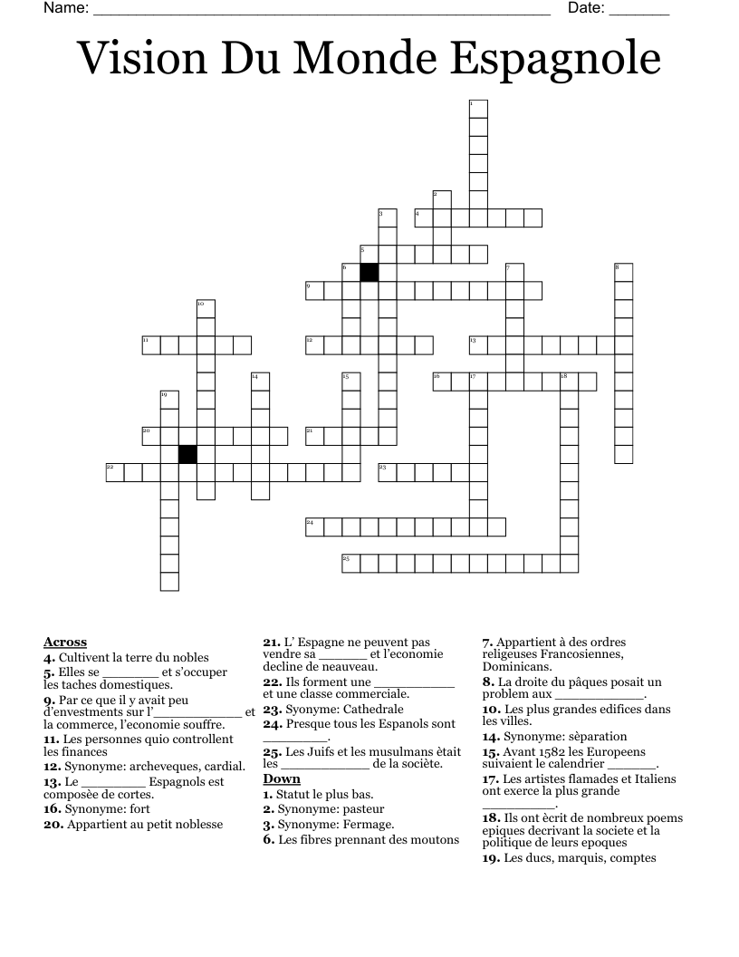 Vision Du Monde Espagnole Crossword