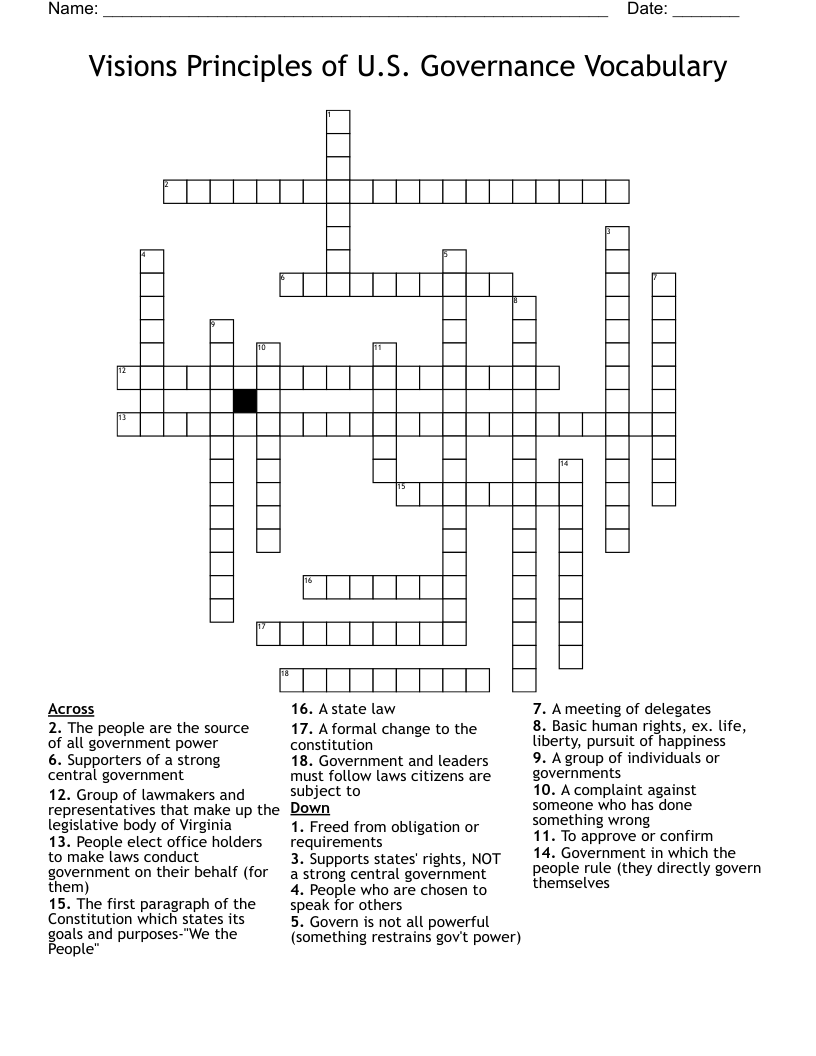 Visions Principles of U.S. Governance Vocabulary  Crossword