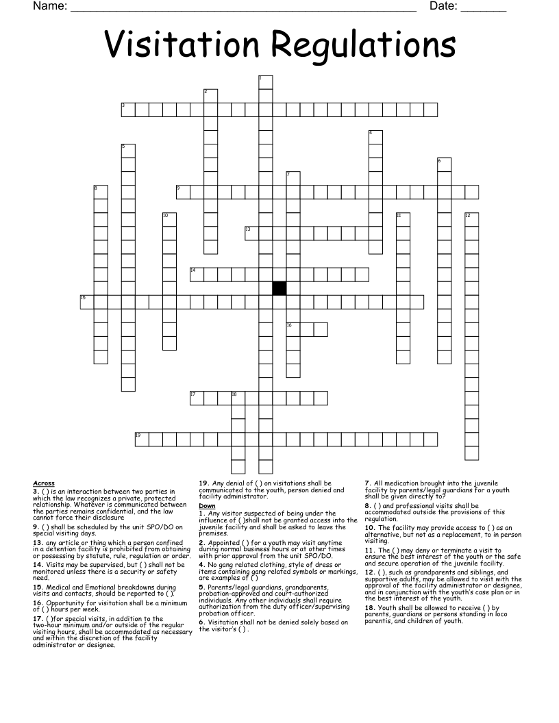 Visitation Regulations Crossword