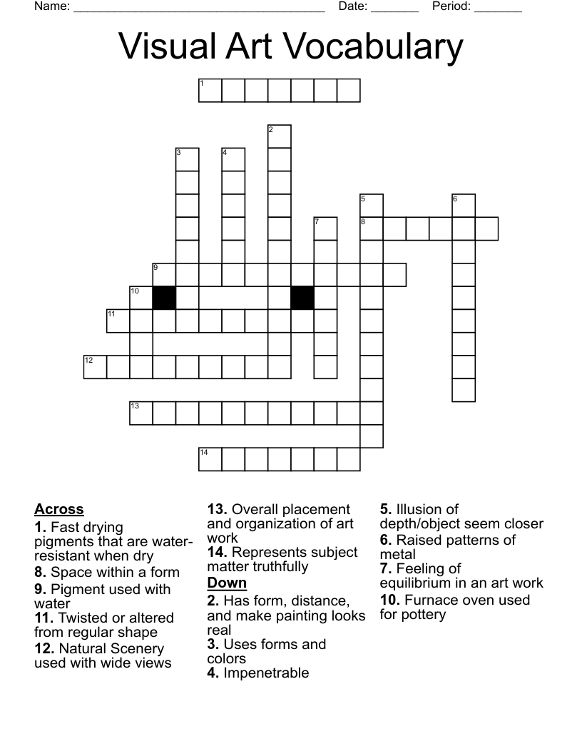 Visual Art Vocabulary Crossword