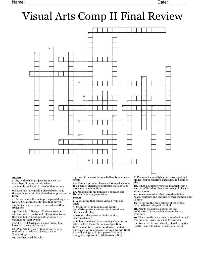 Visual Arts Comp II  Final Review Crossword
