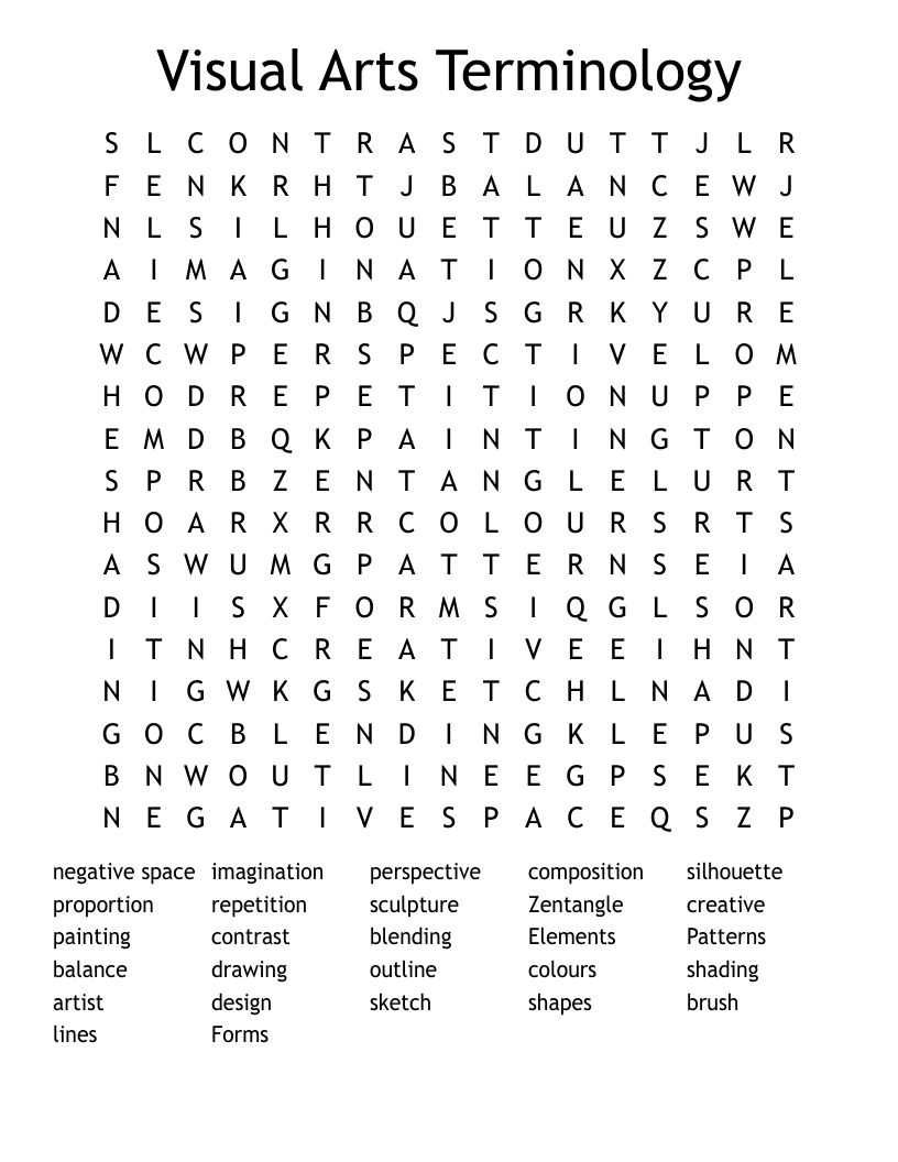 Visual Arts Terminology Word Search