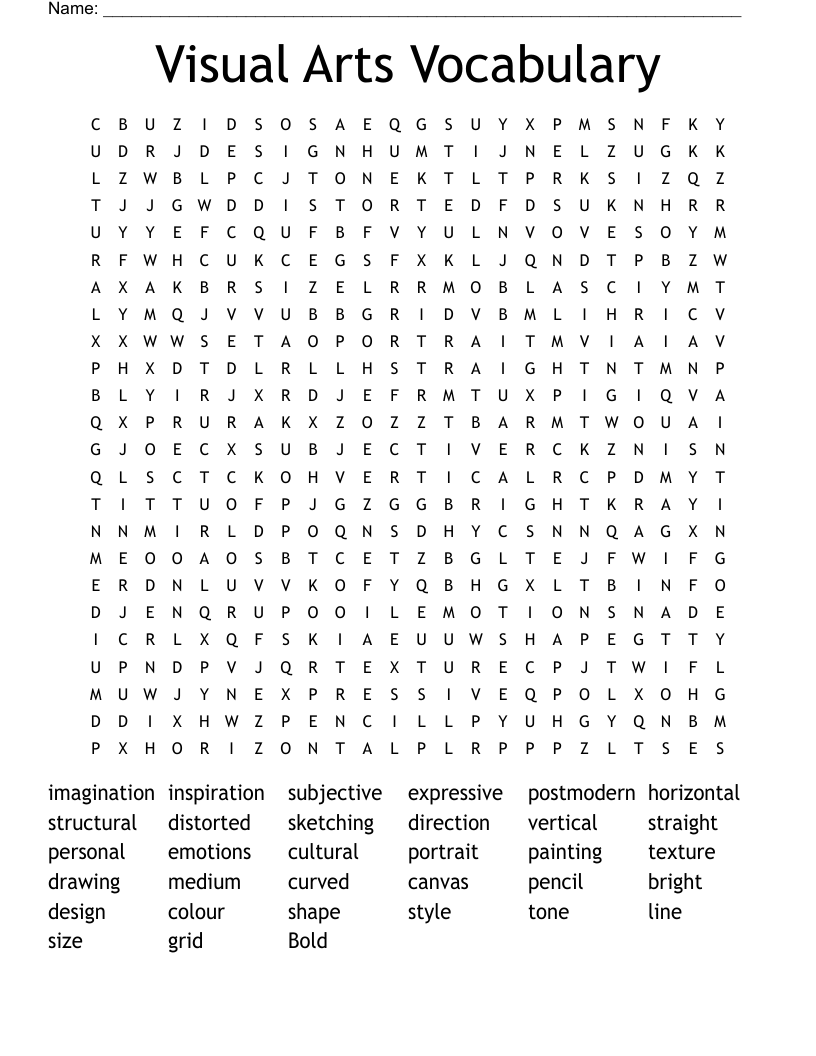 Visual Arts Vocabulary Word Search