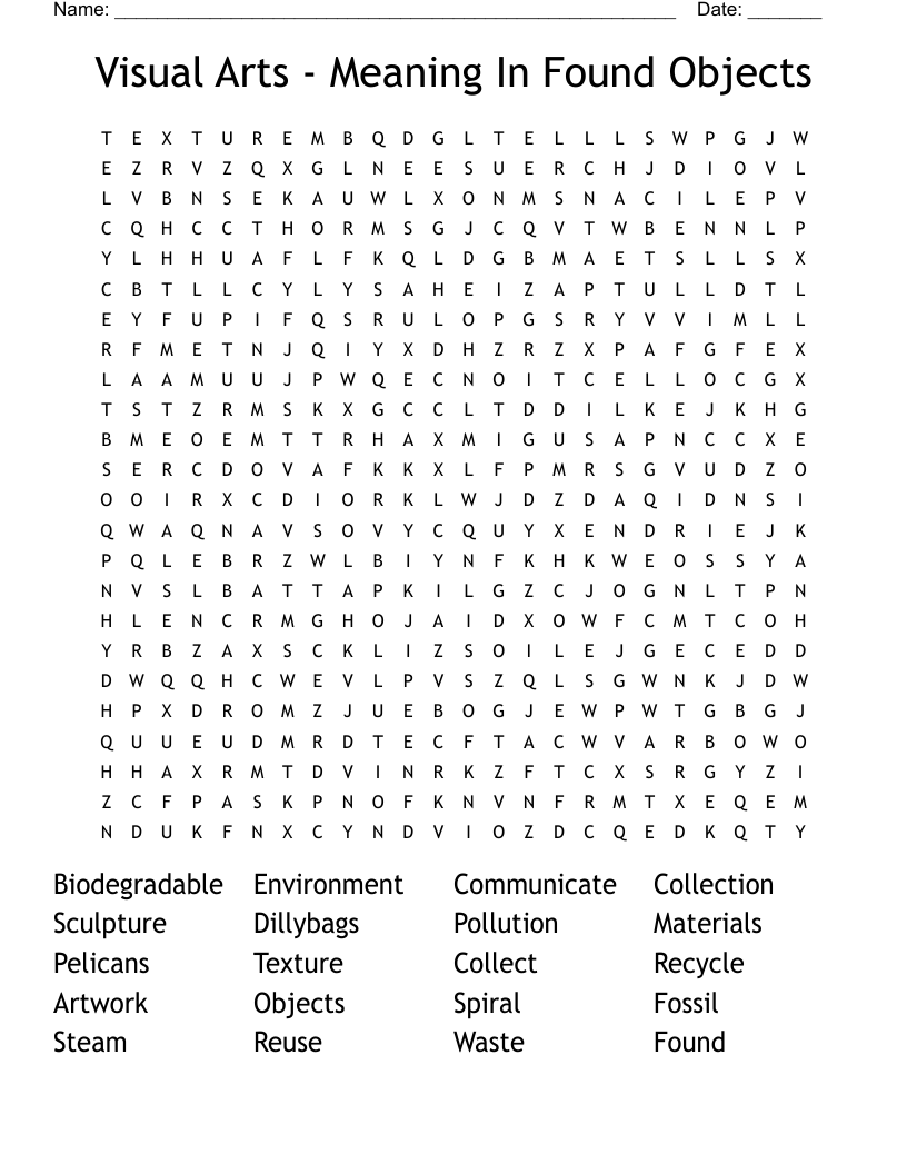 Visual Arts - Meaning In Found Objects Word Search