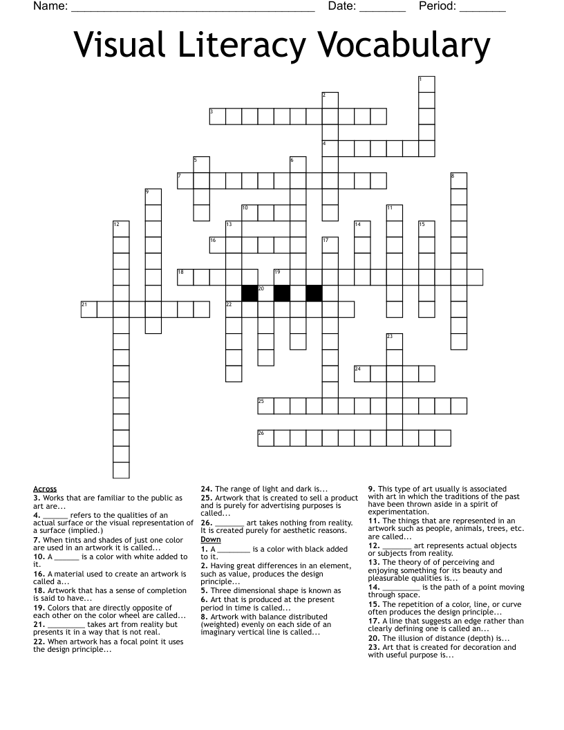 Visual Literacy Vocabulary Crossword