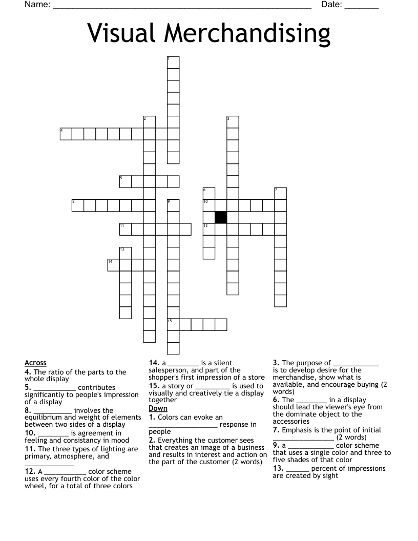 Visual Merchandising Crossword