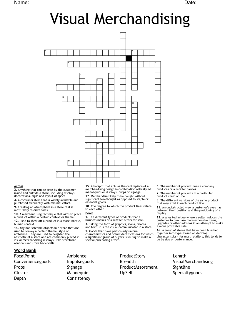 Visual Merchandising Crossword