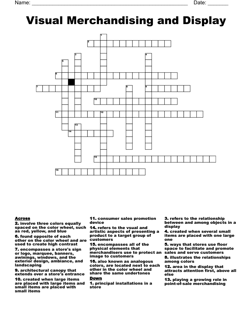 Visual Merchandising and Display Crossword