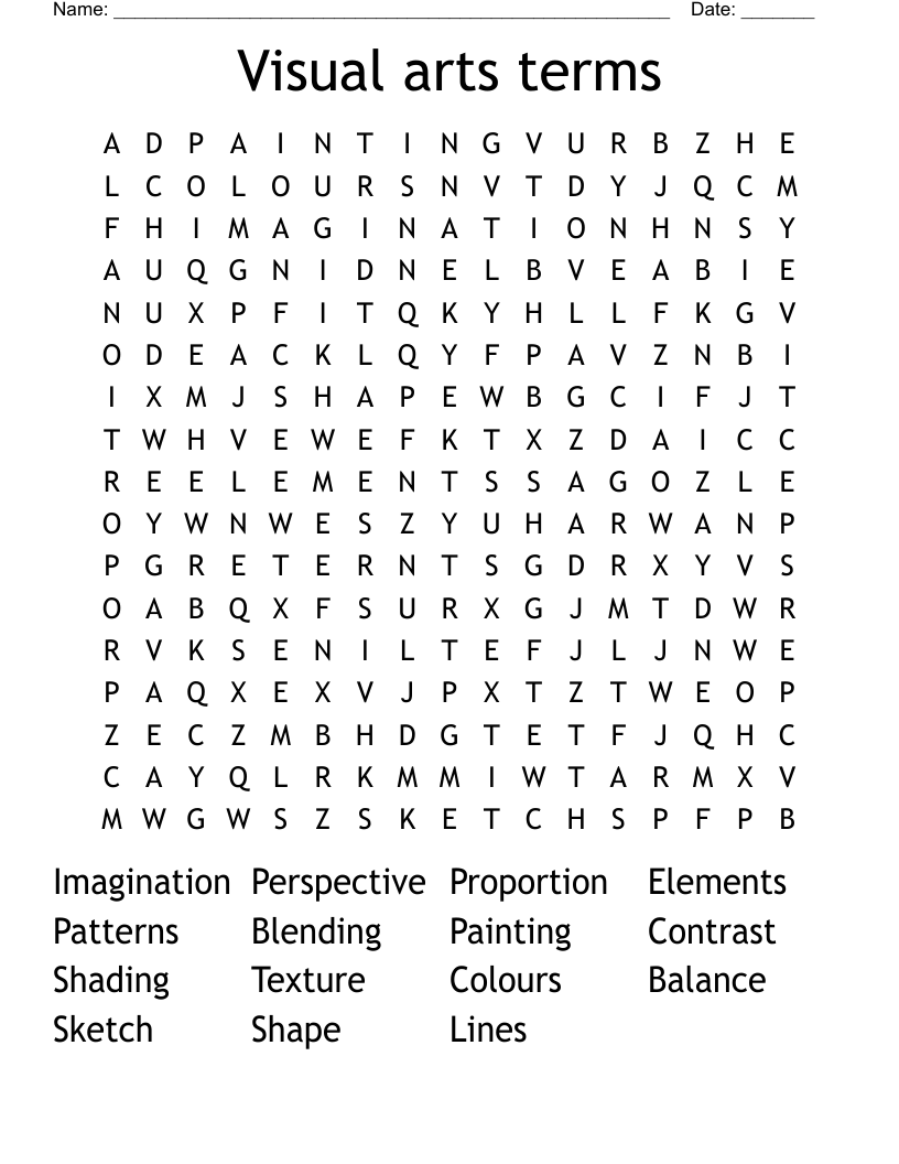Visual arts terms Word Search