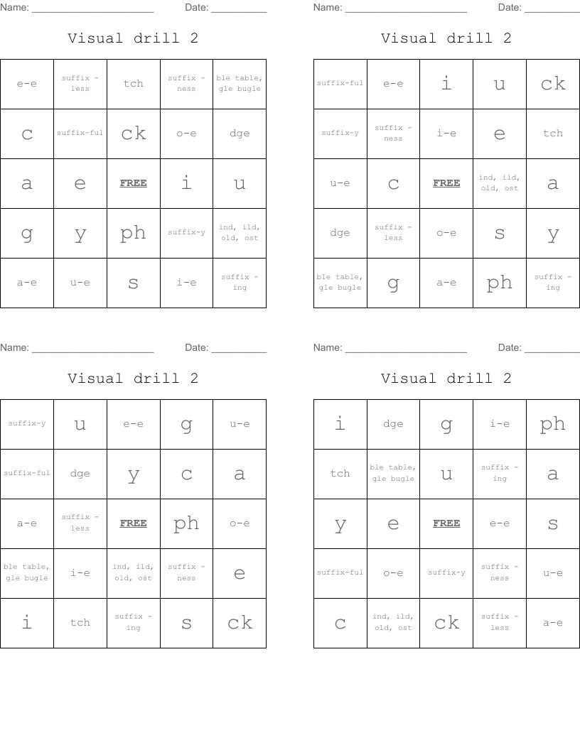Visual drill 2 Bingo Cards