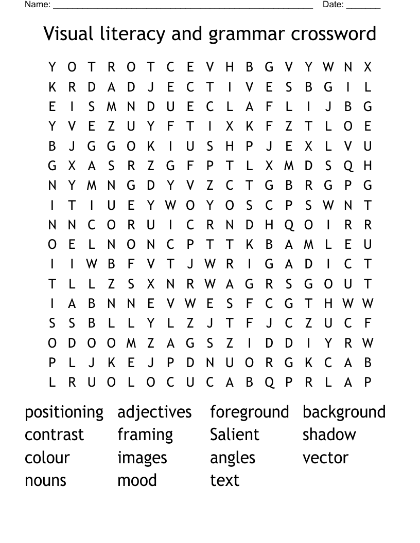 Visual literacy and grammar crossword Word Search