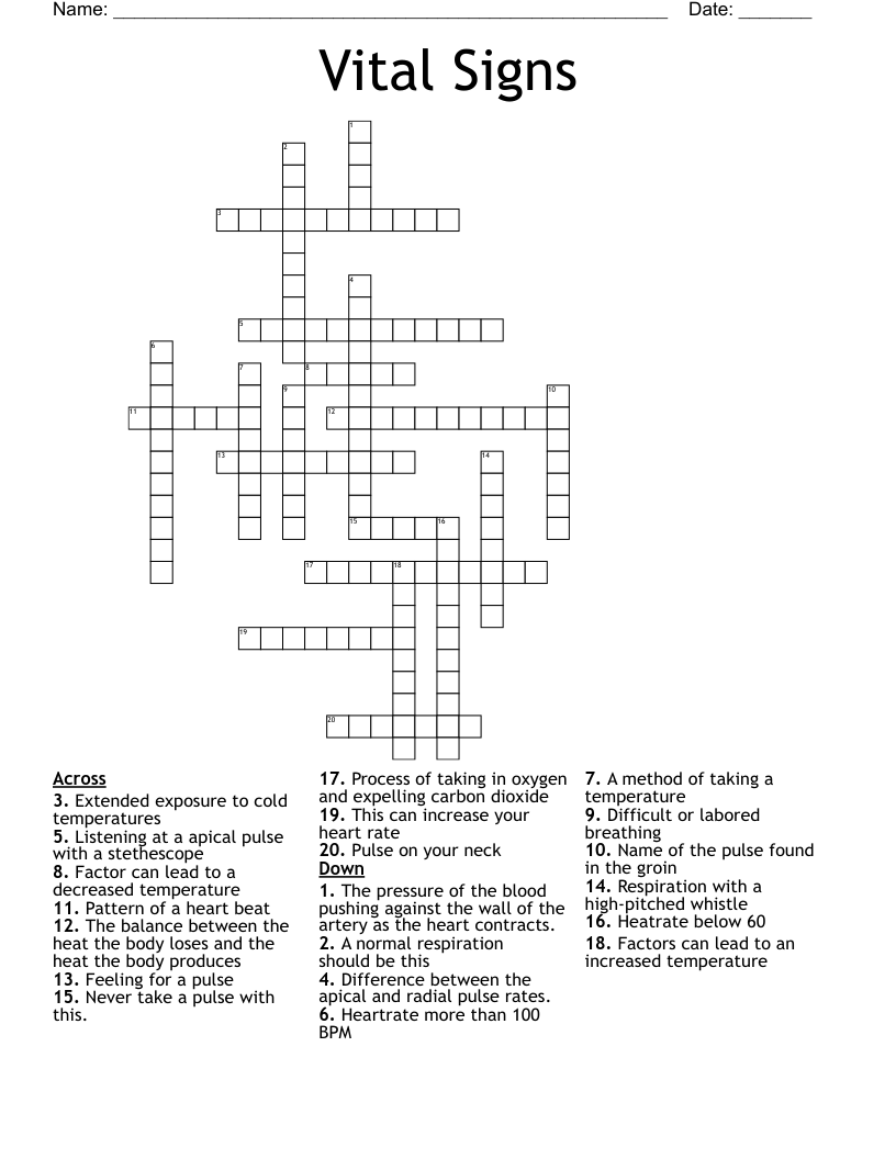Vital Signs Crossword