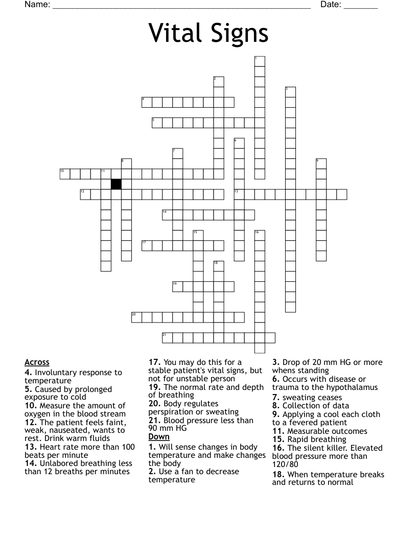 Vital Signs Crossword