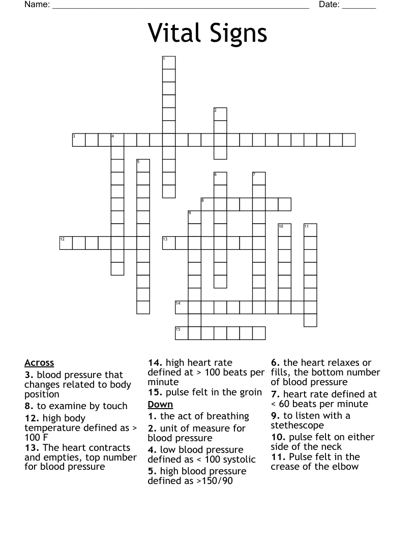 Vital Signs Crossword
