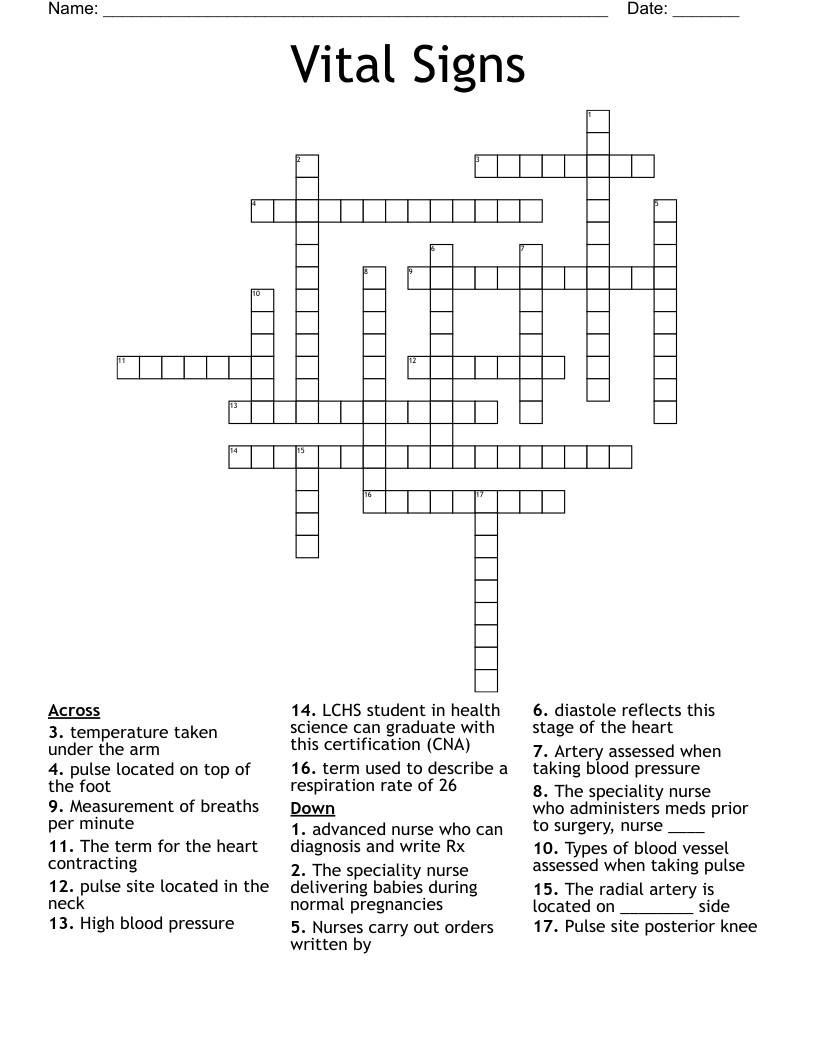 Vital Signs Crossword