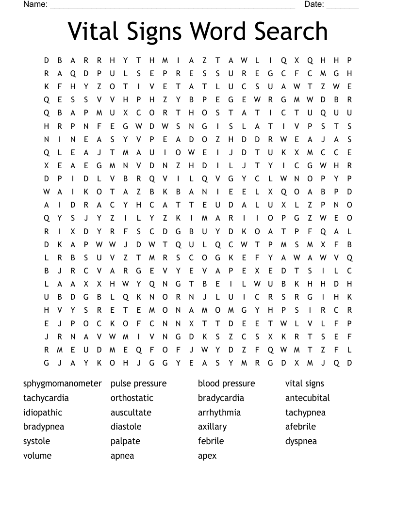Vital Signs Word Search