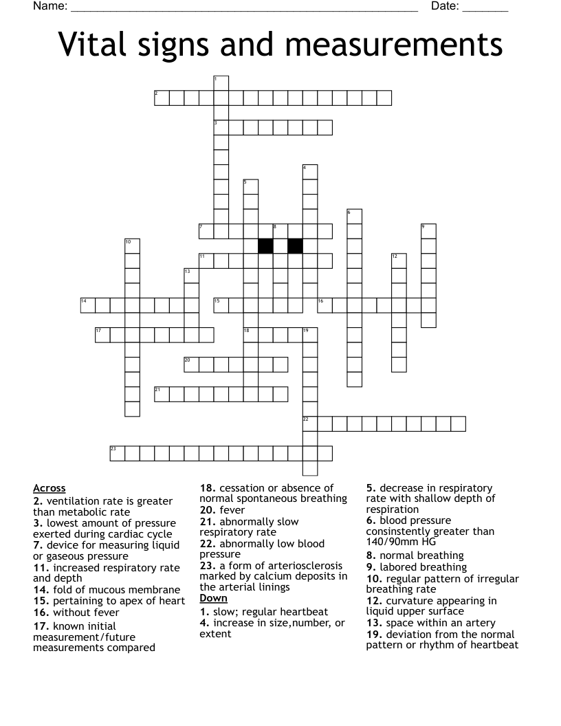 Vital signs and measurements Crossword