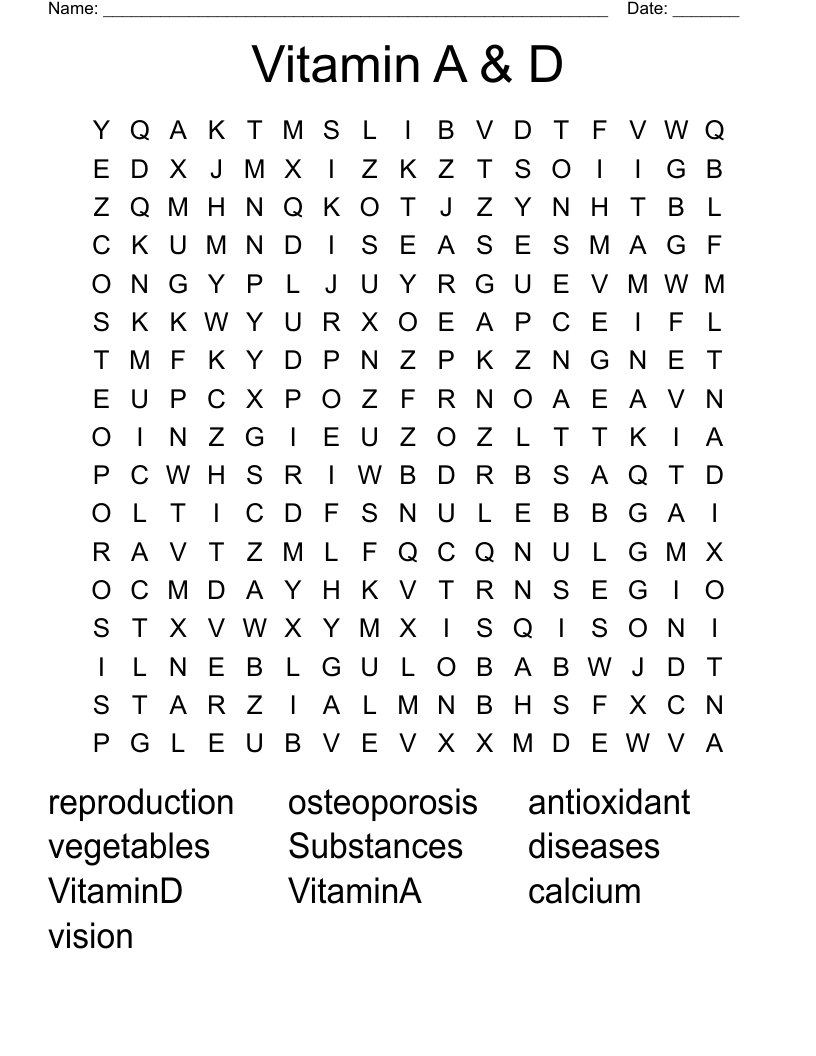 Vitamin A & D Word Search