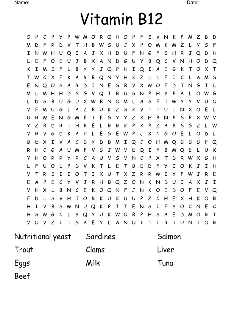 Vitamin B12 Word Search