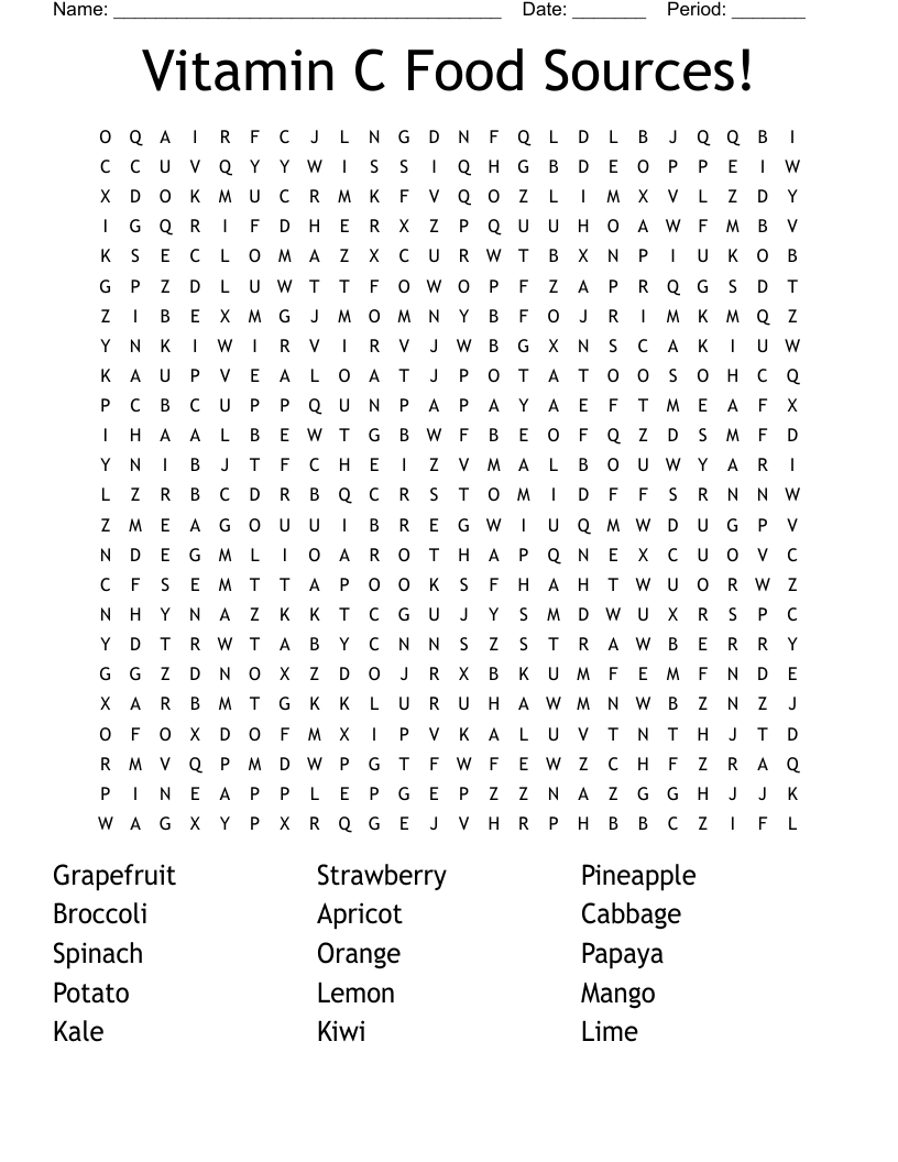 Vitamin C Food Sources! Word Search