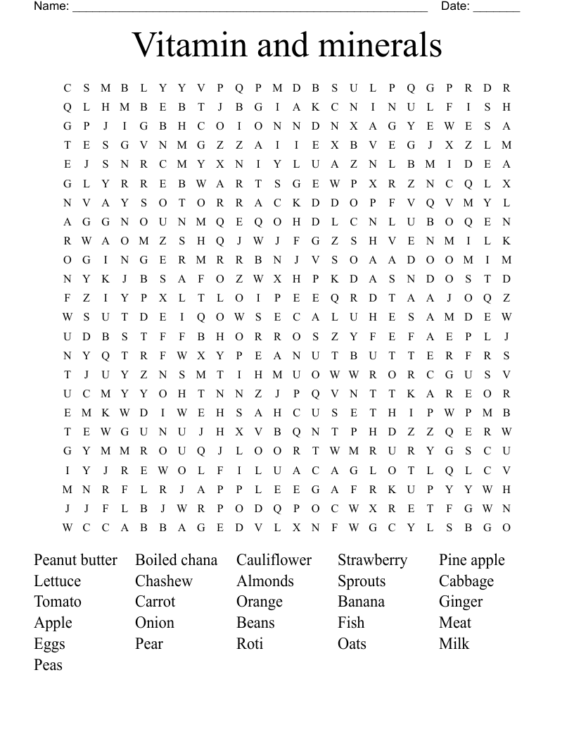 Vitamin and minerals  Word Search