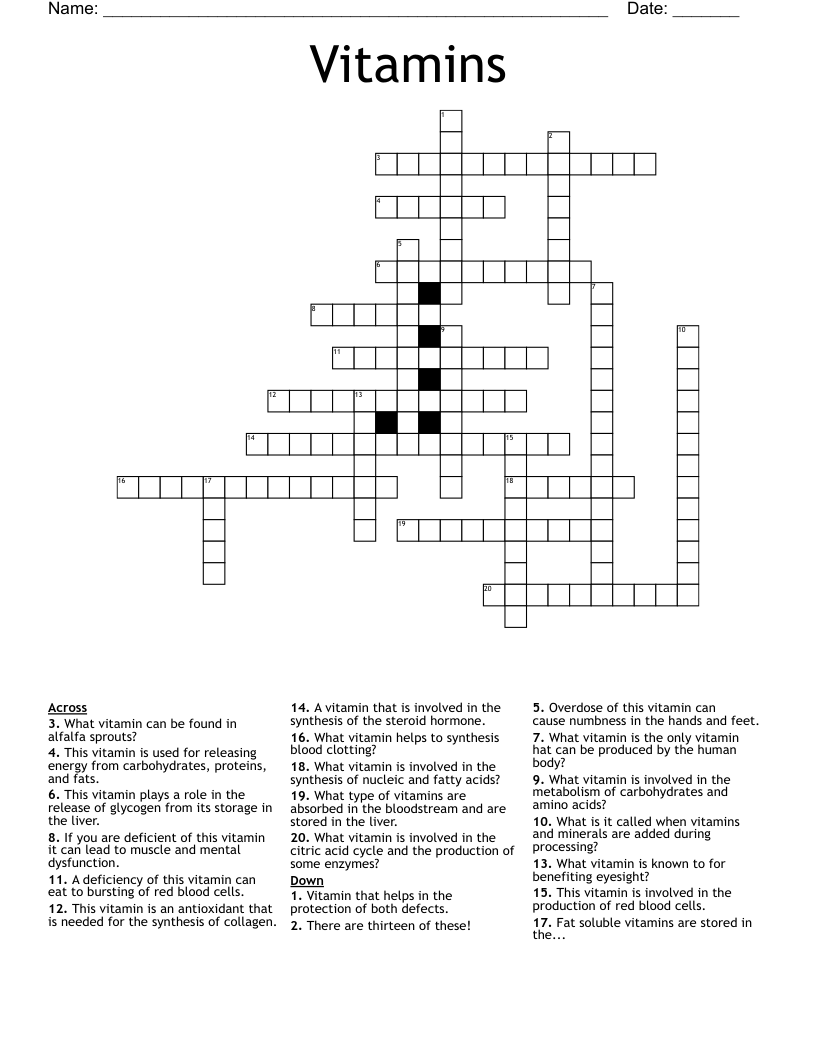 Vitamins Crossword