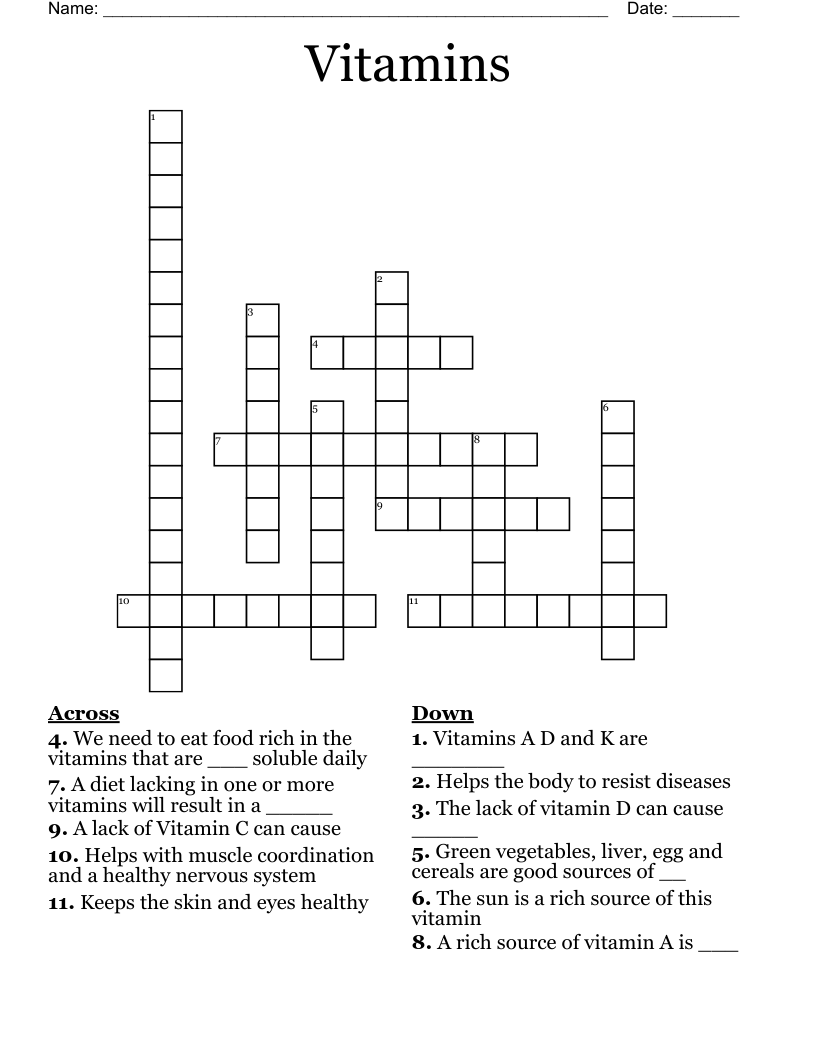 Vitamins Crossword