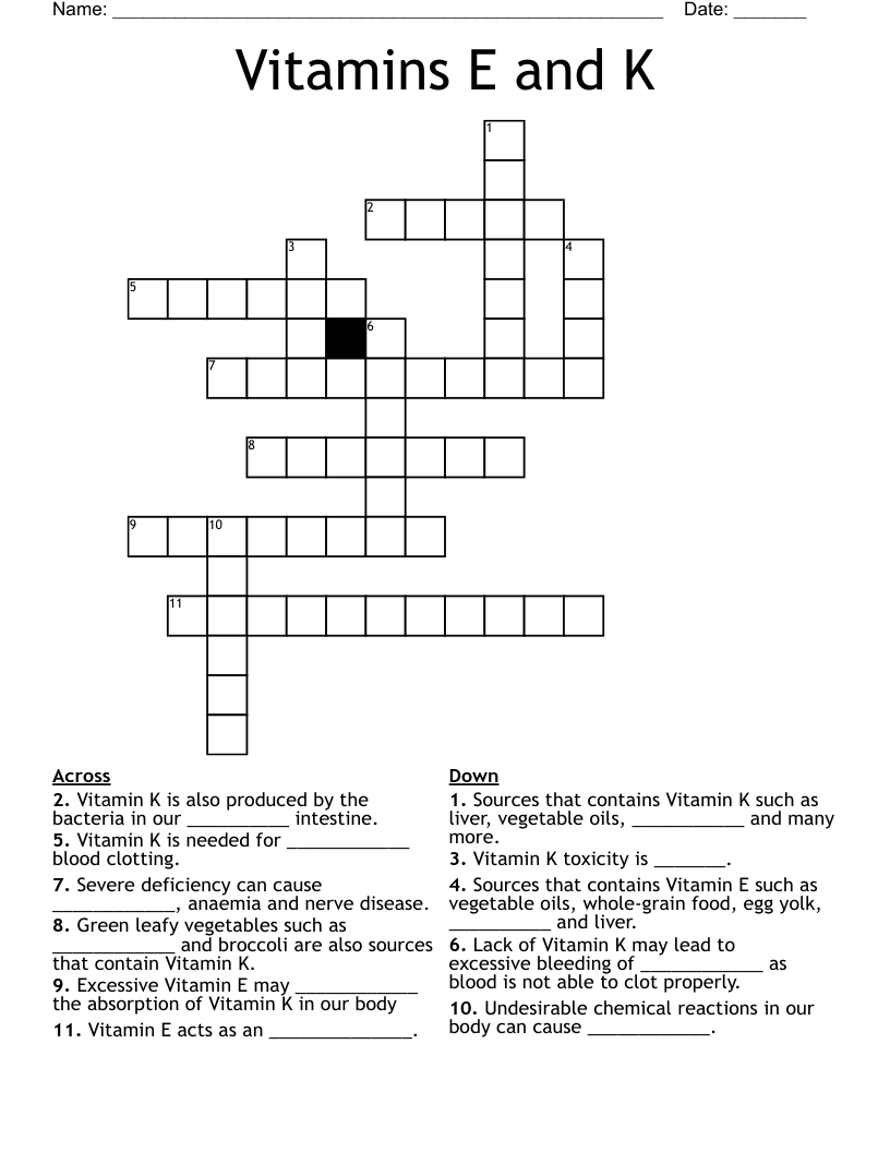 Vitamins E and K Crossword