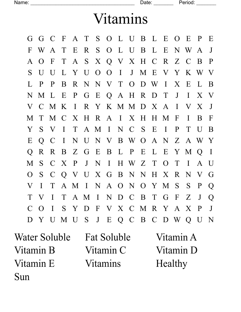 Vitamins  Word Search