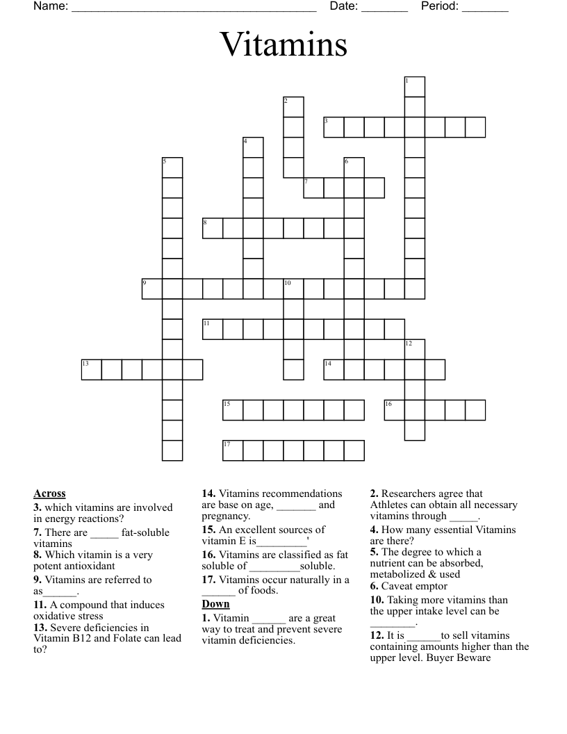 Vitamins  Crossword