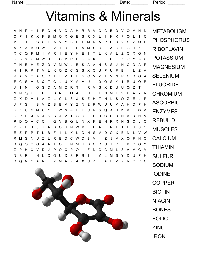 Vitamins & Minerals Word Search