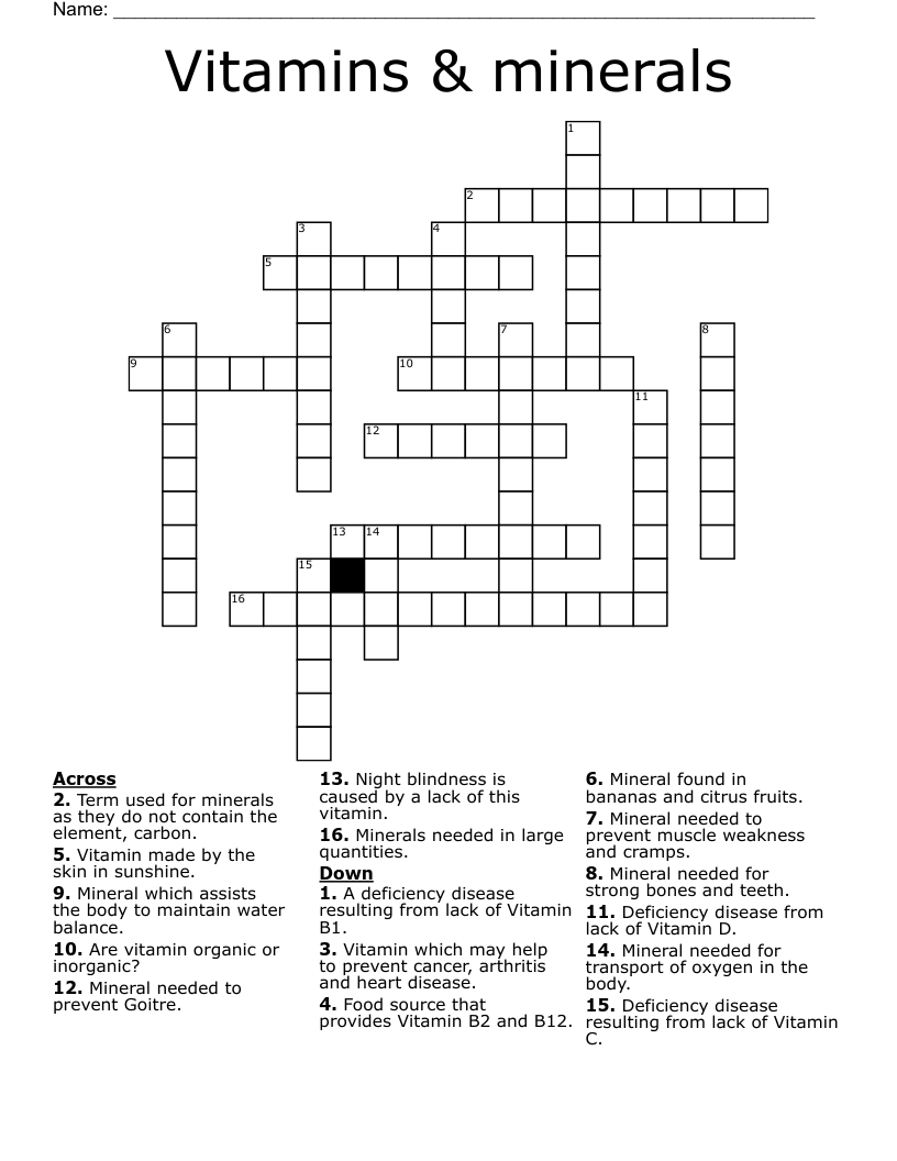 Vitamins & minerals Crossword