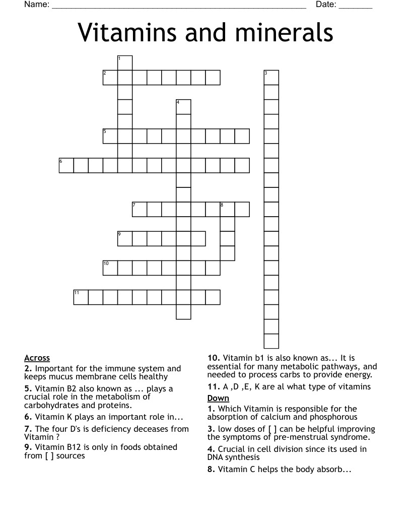 Vitamins and minerals  Crossword