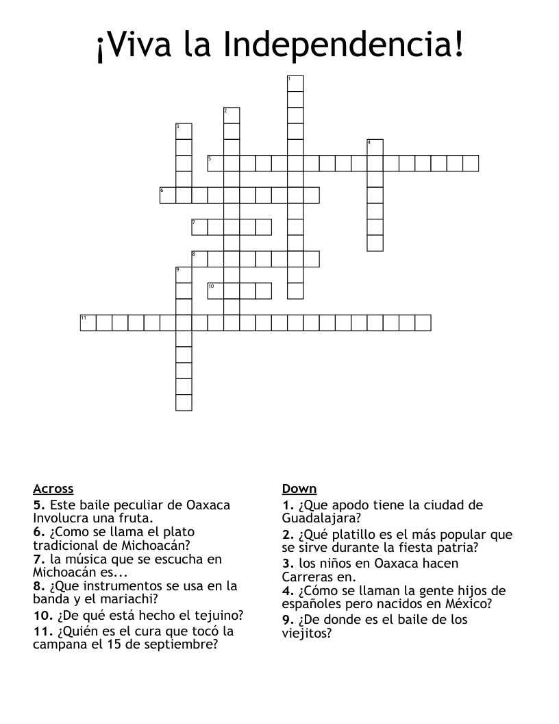 ¡Viva la Independencia! Crossword