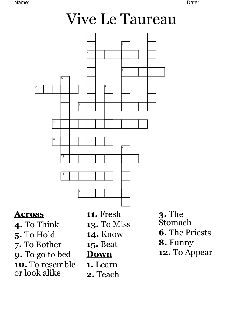 Vive Le Taureau Crossword