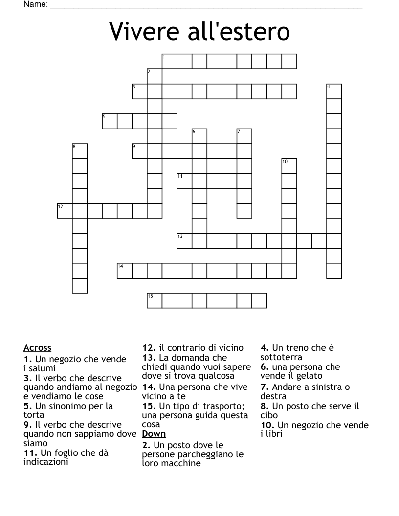 Vivere all'estero Crossword