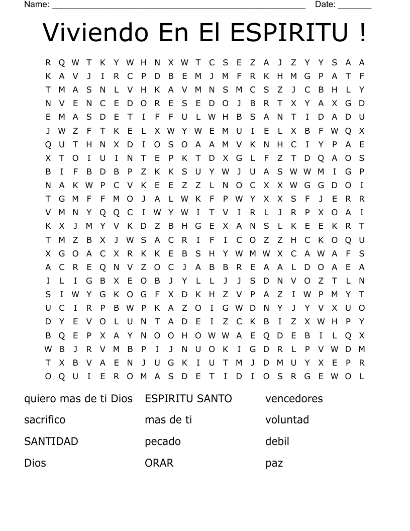 Viviendo En El ESPIRITU ! Word Search