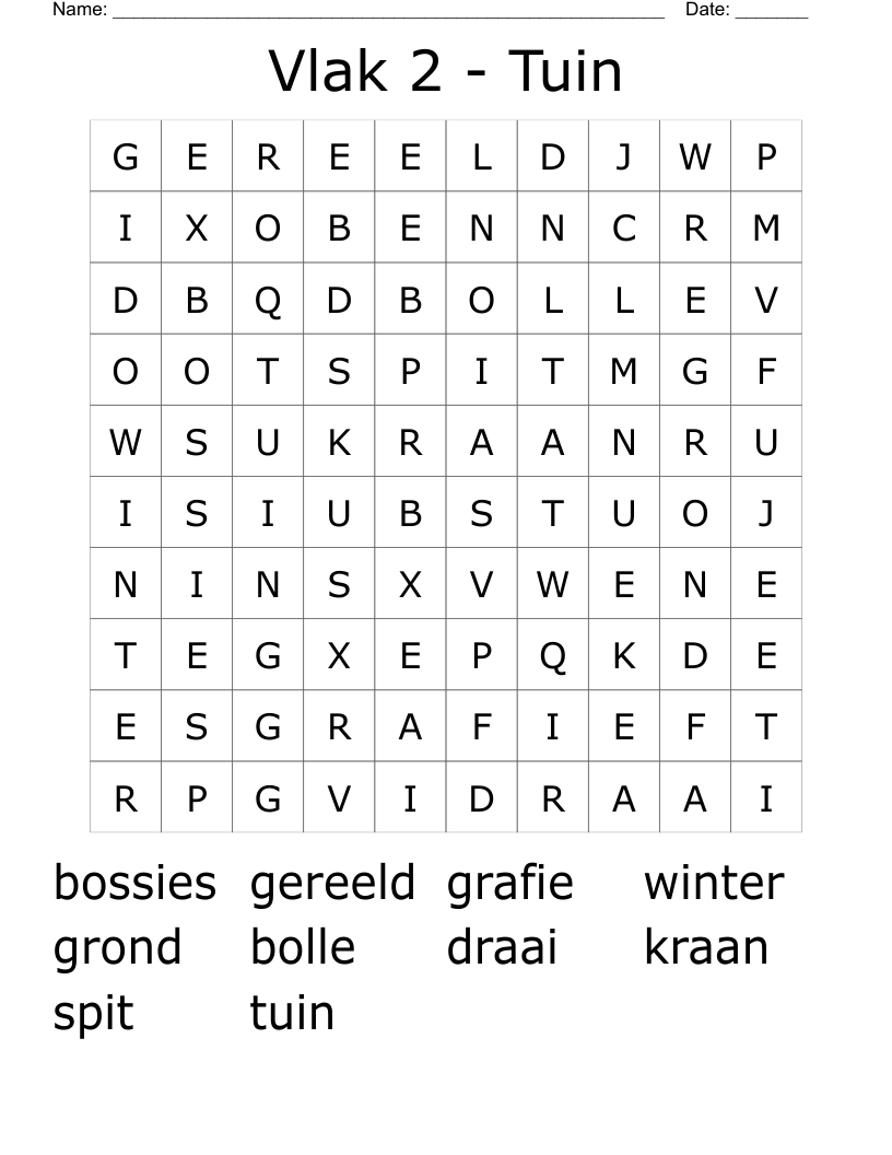 Vlak 2 - Tuin Word Search