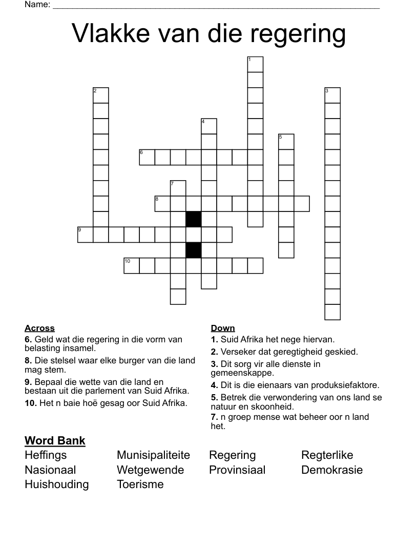 Vlakke van die regering  Crossword