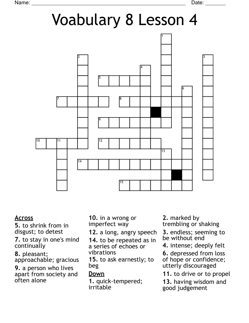 Voabulary 8 Lesson 4  Crossword