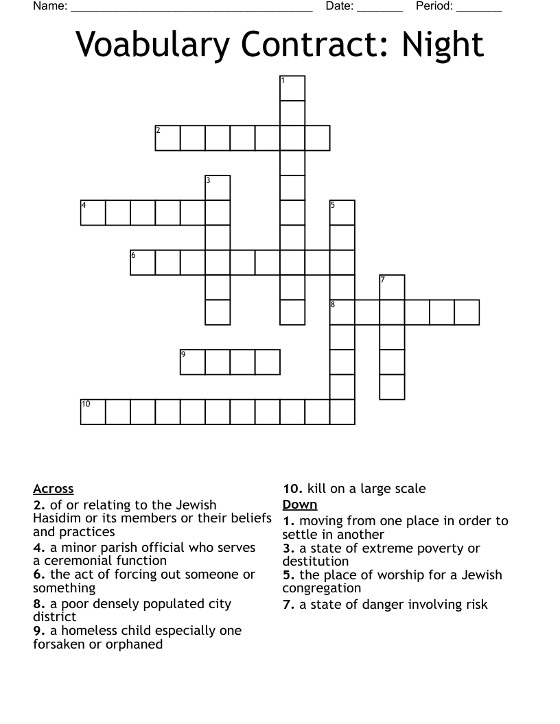 Voabulary Contract: Night Crossword