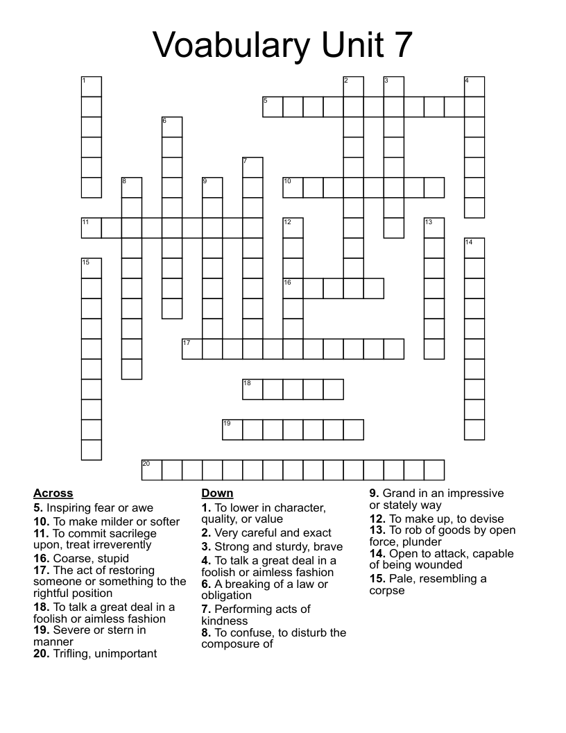 Voabulary Unit 7 Crossword