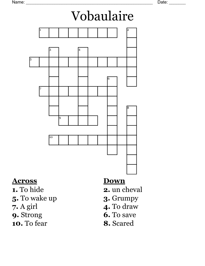 Vobaulaire Crossword