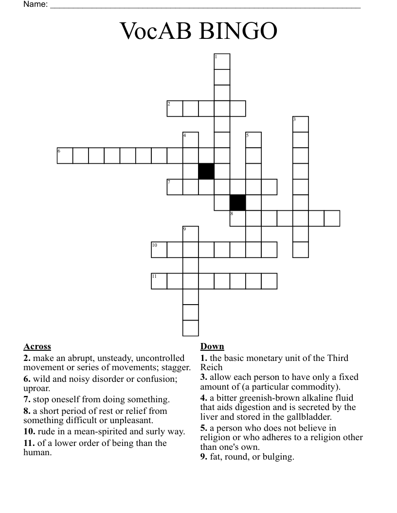 VocAB BINGO Crossword